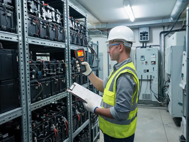 UPS battery modules under inspection